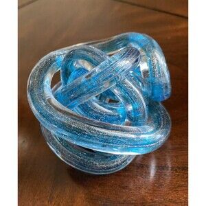 Abstract Art Glass Knot Blue Twisted Figurine or Paperweight Small 3"